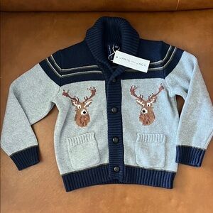 Janie and Jack Navy and Gray Deer Collared Cardigan